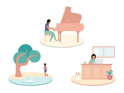 Vector illustrations activity design flat illustration minimal park piano simple vector work