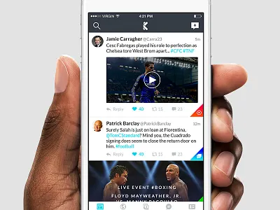KICCA Feed clean dark design mobile sports ui ux