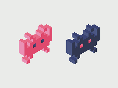 Space Invaders gaming illustration isometric play space invaders