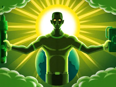 Power Up! arms clouds drawing energy face fuel illustration man power rays sun texture