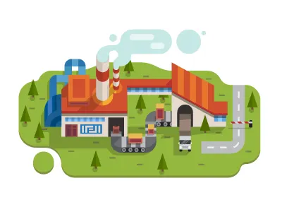 Factory car ecology factory flat illustration isometry pipe production smoke vector
