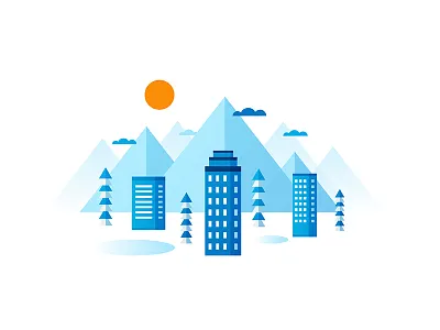 Frigid City blue city clouds cold illustration illustrator minimal mountains outdoors sun vector