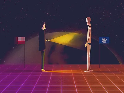 It's time ai artificial intelligence cyborg illustration light machina modern retro sci fi space