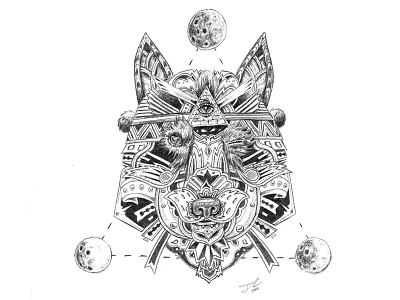 Wolf Mandala design geometric illustration mandala moons pattern third eye wolf
