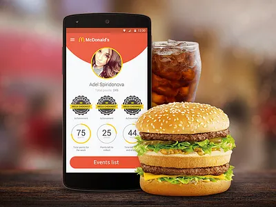 Design Prototype of McDonalds App for Android android badge check in event infographics mcdonalds profile prototype ui