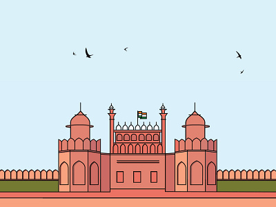 The Red Fort delhi flat design india lines