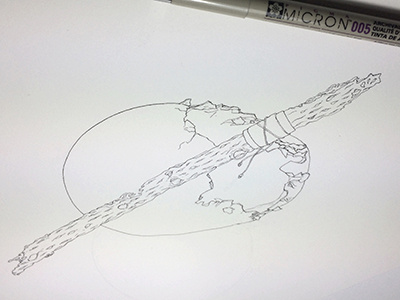 Ace of Wands cards deck ink tarot wip