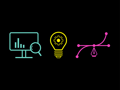 Process Icons build green icon pink research strategy vector yellow