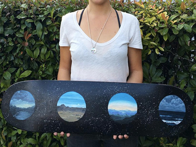 We Live on a Planet acrylic board deck gouache landscape skate space
