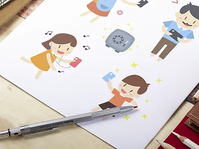Cute characters cartoon chars cute draw illustration infographic kids smartphone work