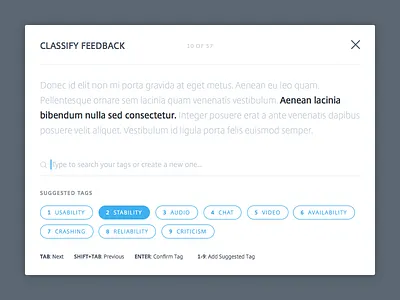 Classify Feedback Modal app application data modal prototype research ui web wip
