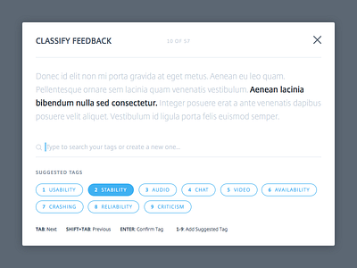 Classify Feedback Modal app application data modal prototype research ui web wip