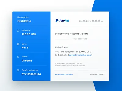 Email Receipt - Day 017 #dailyui check dailyui email finance financial payment paypal receipt report