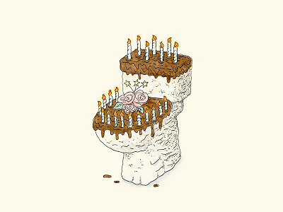 Happy Birthday birthday cake doodle drawing illustration surprise toilet