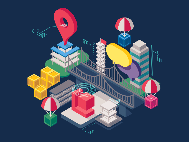 Lucidworks - Illustrative Identity city data illustration isometric