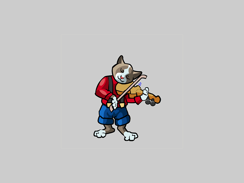 Cat and fiddle character design and animation. animation cat character design fiddle game art game artist game item icon motion graphics