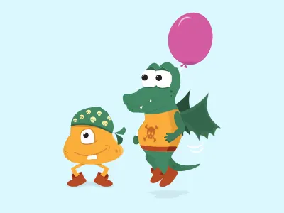 Pirates birthday card illustration kids monsters pirates