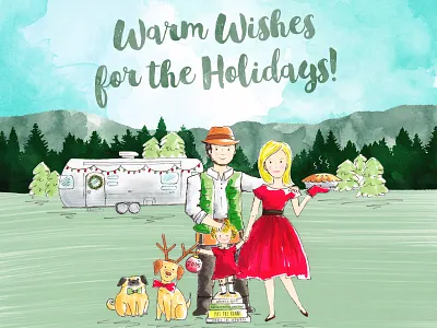 Custom Illustration: The Gonzales Family christmas custom portrait dogs family family portrait festive holidays illustration mountains nature outdoors pugs