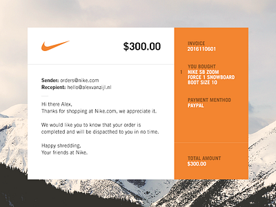 DailyUI - Day 017 - Email Receipt 017 clean dailyui email nike order receipt snow ui