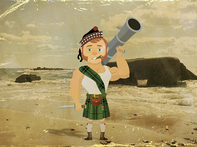 Second World War Scottish soldier army beach character illustration old scotland scottish second world war soldier vintage