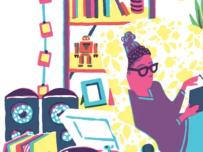 Get Comfy illustration overlay overprint print reading