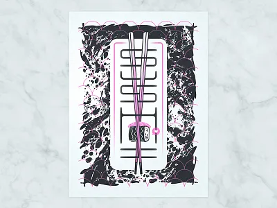 After Hours Sushi Poster (Full) afterhoursatx chopsticks french paper halftone overprint pop tone sweet tooth poster screen print screenprint sushi texture