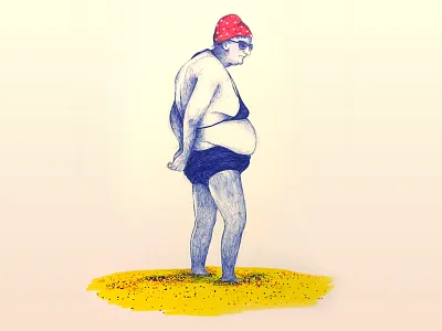 Itsy bitsy teeny weeny bikini beach bikini illustration sand woman