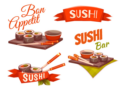 Sushi banners banner chinese chopstick delivery food illustration japan menu roll set sushi vector