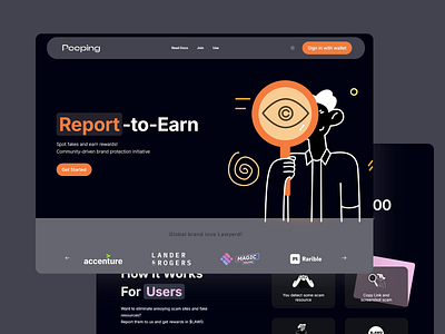 Peeping - smartly designed landing page branding community aumed web design community brand design community platform design incentive based design incentive driven design landing page landing page design peeping professional landing page tech forward branding ui ui design ui for landing page ui ux ux ux design web branding web design web interface