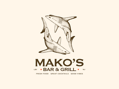 Mako's Bar & Grill Branding Concept bar bar grill bar and grill beach cocktails fine dinning fishing good vibes grill hand drawn mako mako shark marine restaurant seafood shark shark tooth summer surf turf surf and turf