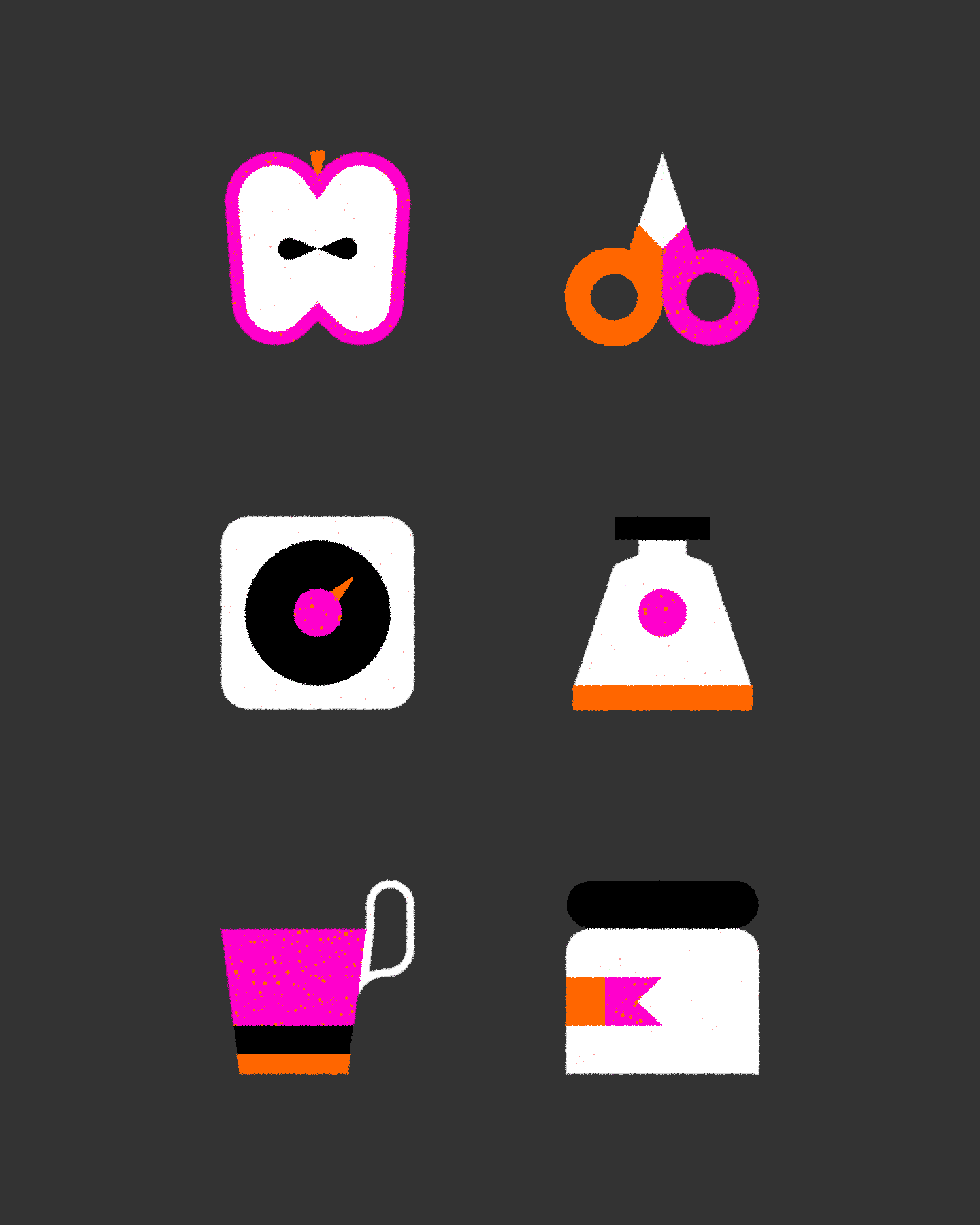 Icon Study II apple cream tube cup icon illustration jar scale scissors