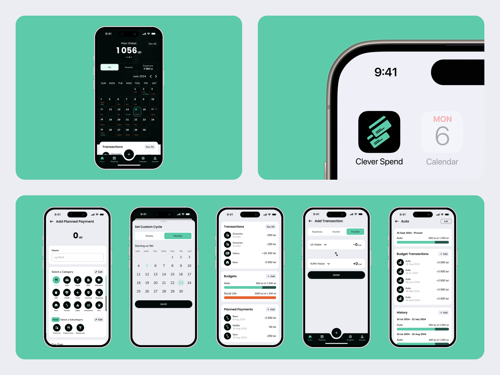 Clever Spend Mobile App dark theme fintech ios app light theme mobile app mobile design ui design