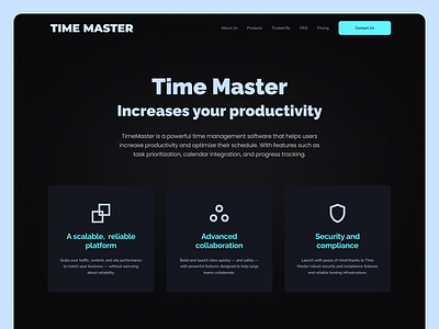 Time Master Landing Page company dark mode dark theme landing page startup website