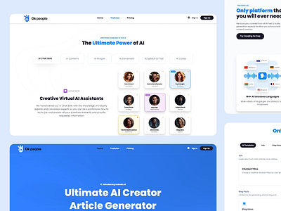 Ok People AI Platform ai assistants ai content ai platform ai tools article generator chatbot generator code content ceation design image generation ui ui design ux ux design uxui voiceover web design web ui web ux website