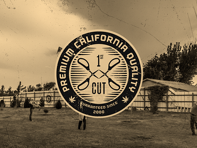 1st Cut cannabis circle distressed emblem leaf logo marijuana scissors textured vintage