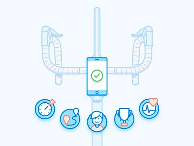 Cycling app bicycle connection connectivity cycling icons illustration top view