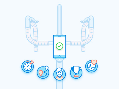 Cycling app bicycle connection connectivity cycling icons illustration top view