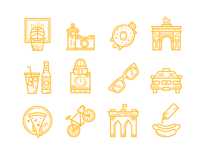 Brooklyn Icons basketball brooklyn brooklyn bridge flat icons illustration pizza prospect park taxi vector