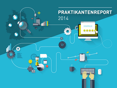 Praktikantenreport brochure cover flat design illustration infographic magazine