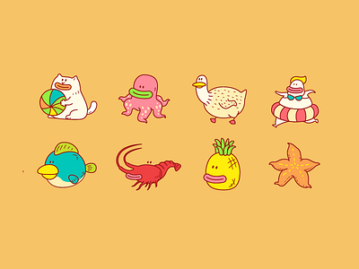 Sandy Beach🌞 cat duck fish shrimp starfish sticker tropical