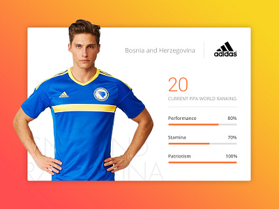 Football Team Card bosnia card clean football gradient player simple soccer team ui ux