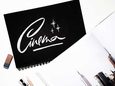 sketch "Cinema" art hand lettering logo print sketch type