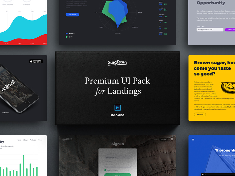Singleton: Huge UI Pack for Landings psd silk sketch ui ui kit ui pack user interface