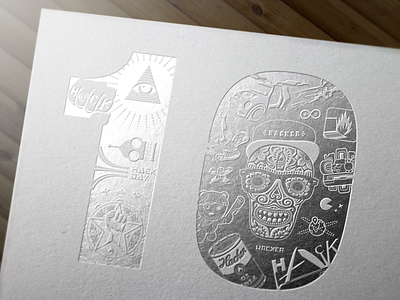 Celebrating 10 Years of Hacking 10 years hackday letterpress silver foil ten