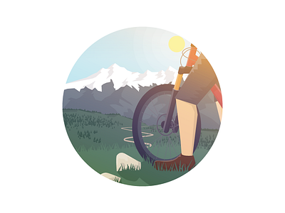 Mountain Trail bike illustration mountain nature sun sunny sunrise trail
