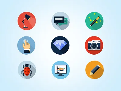 Icon Set camera chat daimond hand icons lamp latest pencil set tv ui