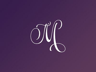 M brand branding curves emblem harmony initial letter logo purple swash titling typography