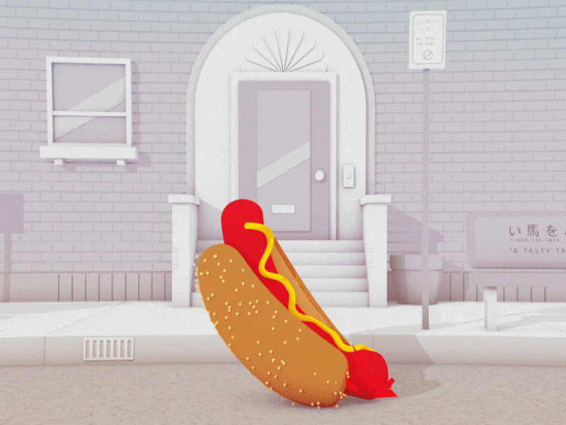 Hotdog Road Loop 2d 3d animation gif hot dog mograph motion graphics mustard party street