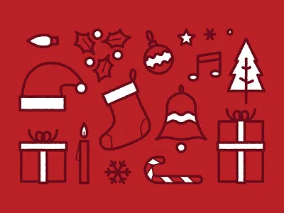 Holiday icons gift hand drawn holidays icons outline sock tree xmas