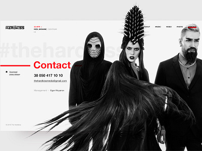 The Hardkiss. Contact page. dark layout minimal music simple ui ux web website white